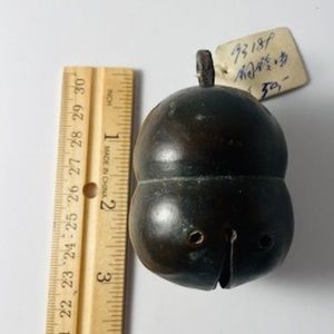 RARE ANTIQUE Brass CHINESE CATTLE BELL W/ Original Price Tag GREEN PATINA